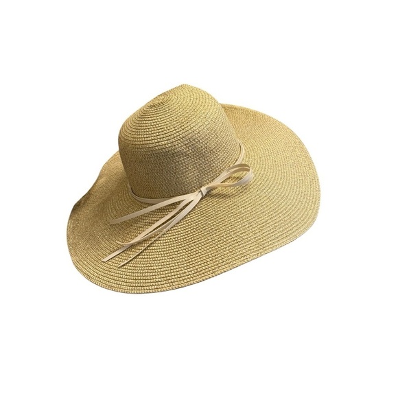 Elegant Tan Wide-Brimmed Sun Hat with Golden Hints - Picture 8 of 10